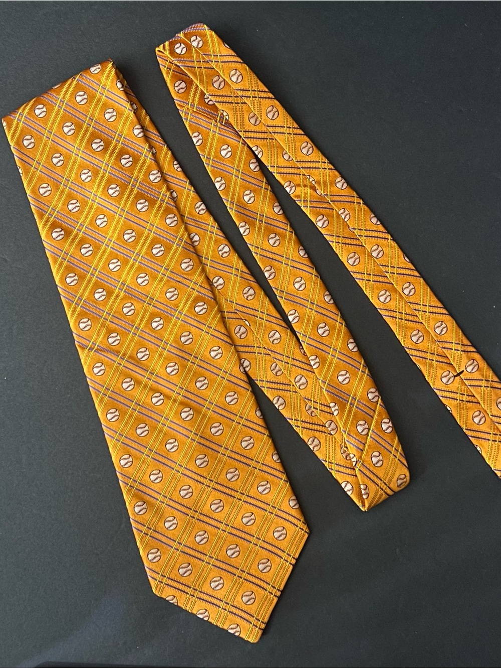 Men's Tango Orange Patterned Baseball Novelty Tie - 100% Silk